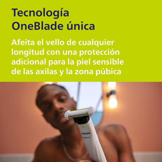Philips OneBlade Intimate, Cuidado Íntimo, Recorta y Afeita con Protección Extra para la Piel, Depilación apurada y cómoda — sin rasurar completamente al ras, Modelo QP1924/30