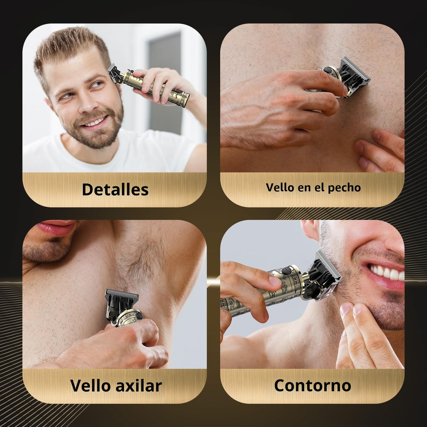 Maquina de Cortar Pelo Hombre, Maquina de Afeitar Hombre Eléctrica con LED Cortapelos Recortar Barba Sin Cable Maquinilla de Afeitar Cortar Pelo Para el Hogar y el Salón (Bronce)