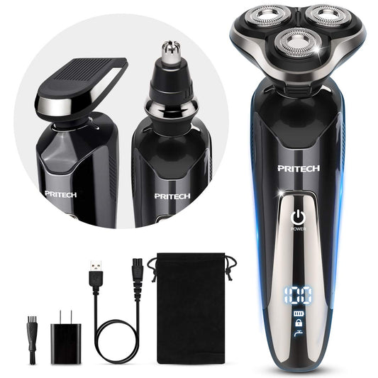 Maquinilla de afeitar eléctrica para hombres, afeitadora eléctrica recargable para hombres, maquinilla de afeitar inalámbrica impermeable en seco y húmedo con recortadora de pelo de nariz y
