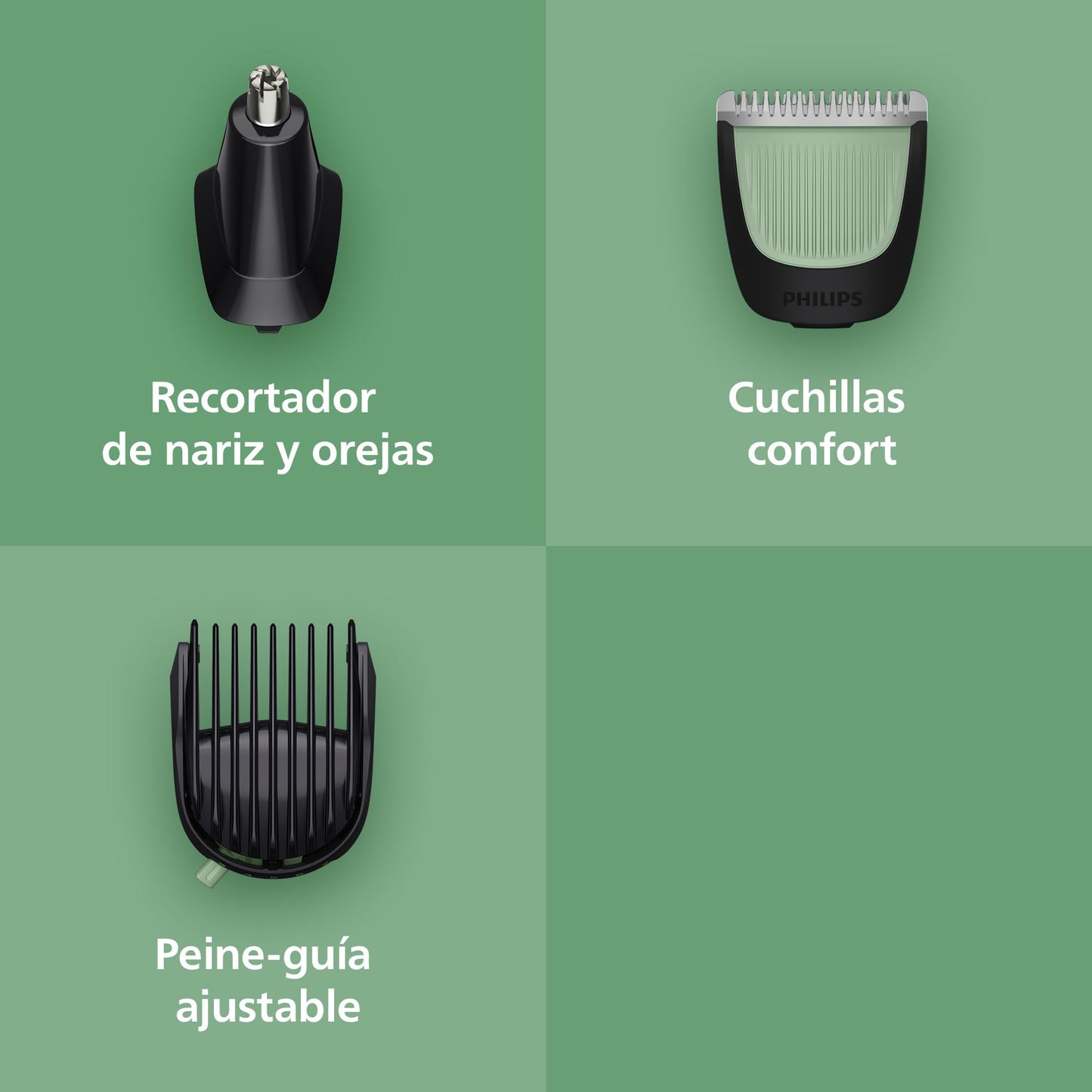 Philips Recortadora Todo En Uno series 3000, Kit 7 en 1, Afeitadora y cortapelos Hombre para Rostro y Pelo, Barba, Cuchillas Autoafilables suaves con la piel, 10 longitudes, MG3930/15