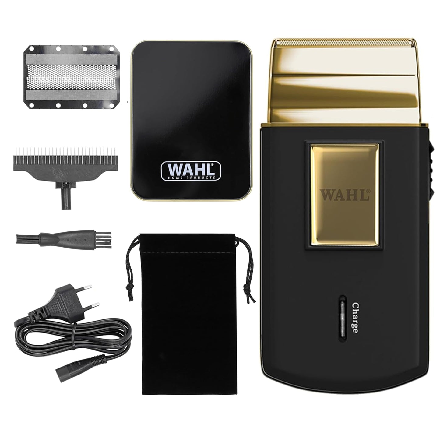Wahl Travel Shaver Gold Edition Afeitadora eléctrica sin cable y recargable para hombre, óptimo para viajar, para cortar el pelo y la barba, compacta y portátil, Oro