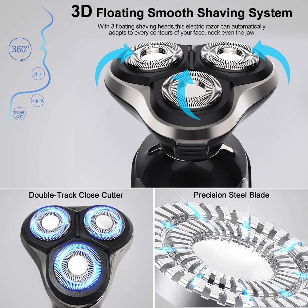 Maquinilla de afeitar eléctrica para hombres, afeitadora eléctrica recargable para hombres, maquinilla de afeitar inalámbrica impermeable en seco y húmedo con recortadora de pelo de nariz y