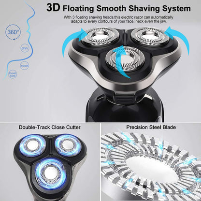 Maquinilla de afeitar eléctrica para hombres, afeitadora eléctrica recargable para hombres, maquinilla de afeitar inalámbrica impermeable en seco y húmedo con recortadora de pelo de nariz y
