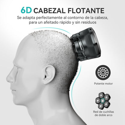 Afeitadora Cabeza Hombre, kensen Maquina Afeitar Hombre para Calvo, 6D Cabezales Maquina para Afeitar Cabeza en Seco y Húmedo con Pantalla LED, 180 mins Uso, IPX6 Impermeable, USB-C