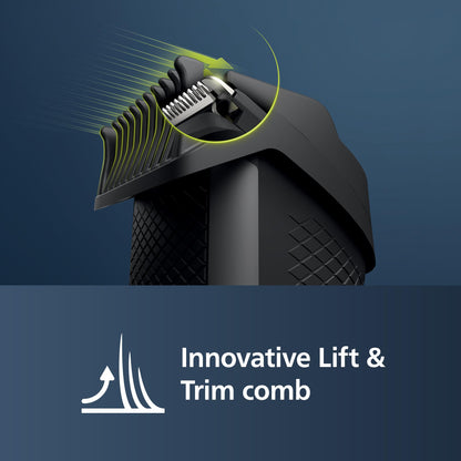 Philips Recortador de Barba Serie 3000, Teconología Lift & Trim, Cuchillas con puntas redondeadas, 10 posiciones ajustables, peine-guía, 100% resistente al agua, indicador de batería, modelo BT3206/14