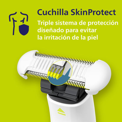 Philips OneBlade Intimate, Cuidado Íntimo, Recorta y Afeita con Protección Extra para la Piel, Depilación apurada y cómoda — sin rasurar completamente al ras, Modelo QP1924/30