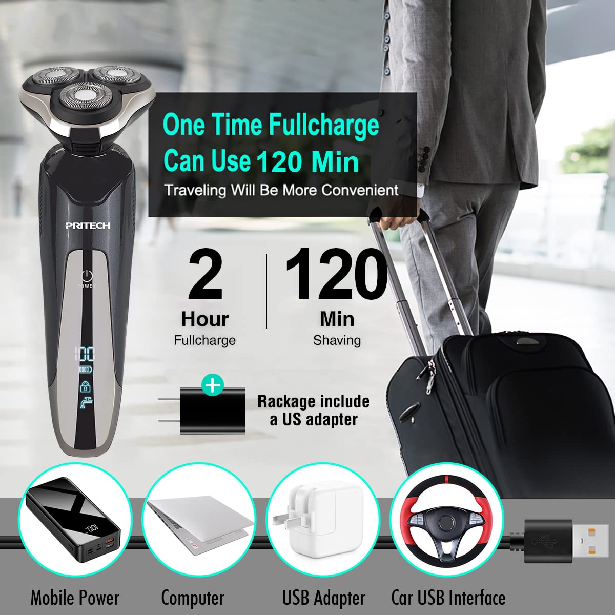 Maquinilla de afeitar eléctrica para hombres, afeitadora eléctrica recargable para hombres, maquinilla de afeitar inalámbrica impermeable en seco y húmedo con recortadora de pelo de nariz y