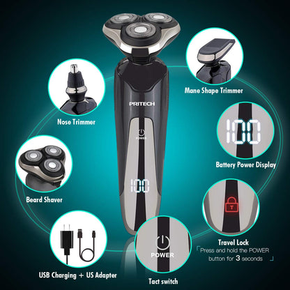 Maquinilla de afeitar eléctrica para hombres, afeitadora eléctrica recargable para hombres, maquinilla de afeitar inalámbrica impermeable en seco y húmedo con recortadora de pelo de nariz y