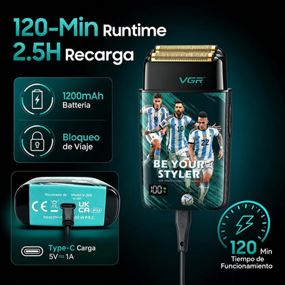 VGR 309 Afeitadora De Láminas Hombre Inalámbrica, Foil Shaver Con Doble Lámina De Titanio, Afeitadora Eléctrica 7500 RPM, IPX6 Resistente Al Agua, Bloqueo De Viaje, Pantalla LED