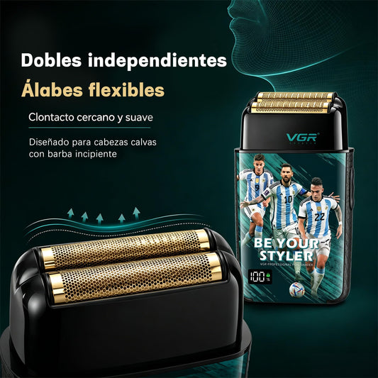 VGR 309 Afeitadora De Láminas Hombre Inalámbrica, Foil Shaver Con Doble Lámina De Titanio, Afeitadora Eléctrica 7500 RPM, IPX6 Resistente Al Agua, Bloqueo De Viaje, Pantalla LED