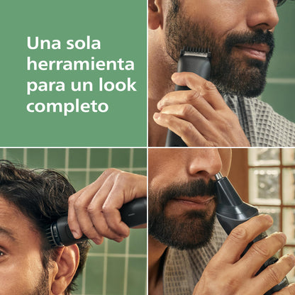 Philips Recortadora Todo En Uno series 3000, Kit 7 en 1, Afeitadora y cortapelos Hombre para Rostro y Pelo, Barba, Cuchillas Autoafilables suaves con la piel, 10 longitudes, MG3930/15