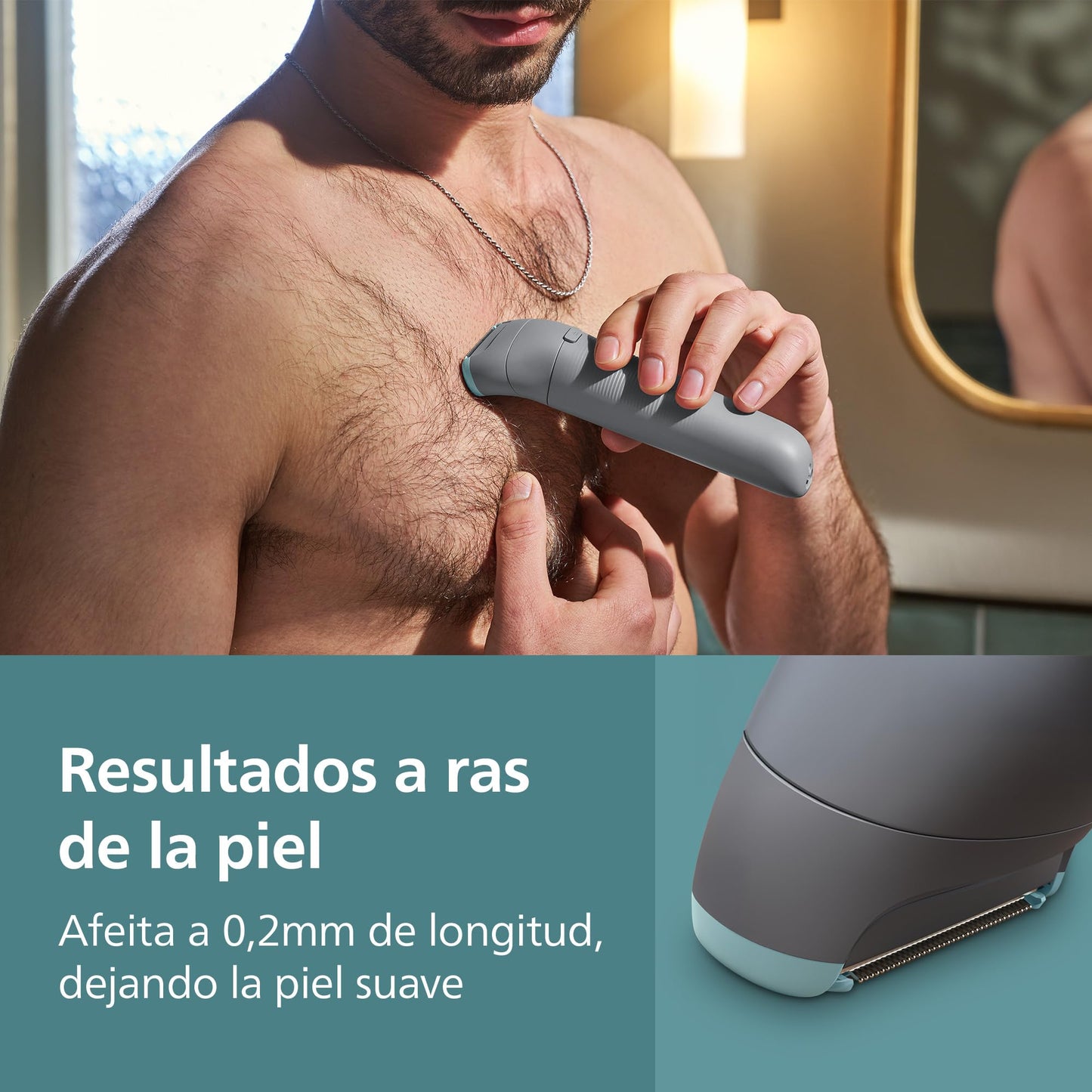 Philips Afeitadora Corporal series 3000 - Depiladora Masculina con sistema de protección, Recorta y depila zonas íntimas, Afeitado suave y apurado, 100% impermeable, 80 min. de autonomía, BG3480/15.