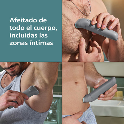 Philips Afeitadora Corporal series 3000 - Depiladora Masculina con sistema de protección, Recorta y depila zonas íntimas, Afeitado suave y apurado, 100% impermeable, 80 min. de autonomía, BG3480/15.