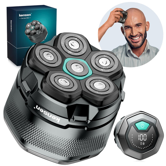 Afeitadora Cabeza Hombre, kensen Maquina Afeitar Hombre para Calvo, 6D Cabezales Maquina para Afeitar Cabeza en Seco y Húmedo con Pantalla LED, 180 mins Uso, IPX6 Impermeable, USB-C