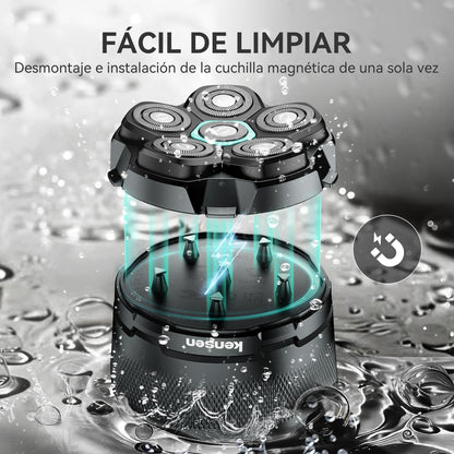 Afeitadora Cabeza Hombre, kensen Maquina Afeitar Hombre para Calvo, 6D Cabezales Maquina para Afeitar Cabeza en Seco y Húmedo con Pantalla LED, 180 mins Uso, IPX6 Impermeable, USB-C