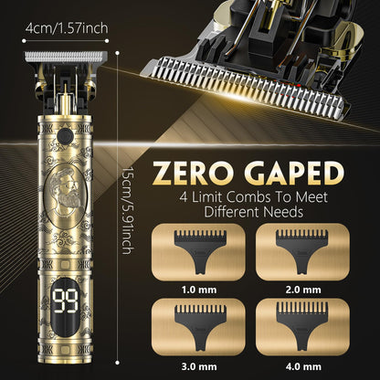 Maquina de Cortar Pelo Hombre, Maquina de Afeitar Hombre Eléctrica con LED Cortapelos Recortar Barba Sin Cable Maquinilla de Afeitar Cortar Pelo Para el Hogar y el Salón (Bronce)